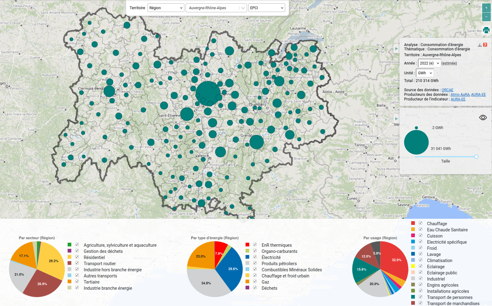 Exemple de cartographie d'indicateurs en région Auvergne-Rhône-Alpes carte
